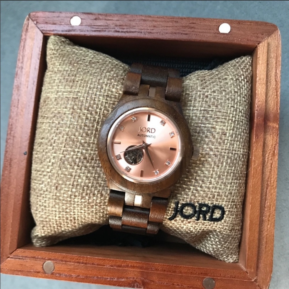 NEW JORD Rose Gold Wood Watch